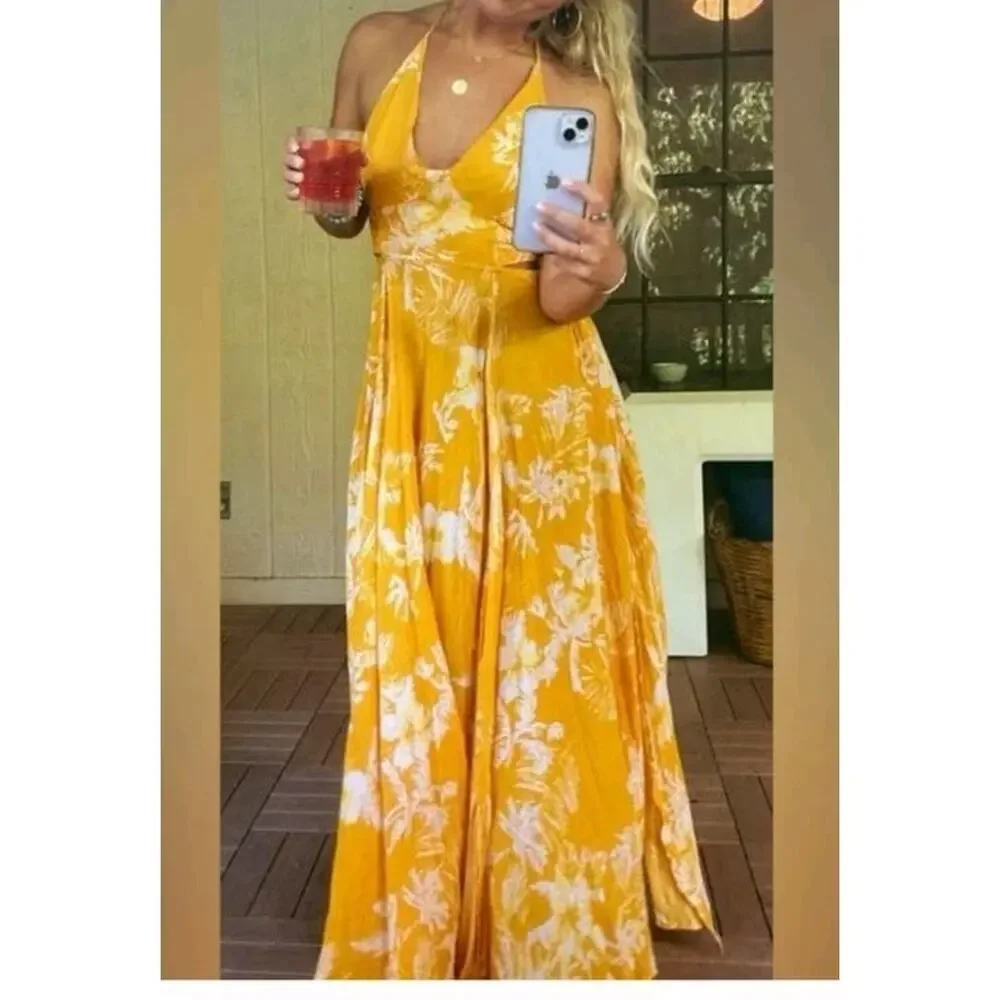 Sleeveless Floral Yellow Summer Maxi Dress - Picture 11 of 12